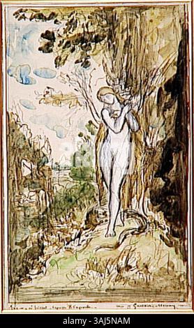 Eve di Gustave Moreau è una rappresentazione della Eva biblica, creata tra il 1850 e il 1895. Il dipinto cattura il momento della creazione o della tentazione di Eve, ospitato al Musée Gustave Moreau. Foto Stock