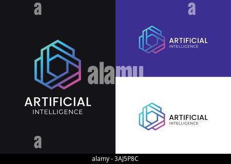 Logo futuristico di intelligenza artificiale con design lineare e moderno per il Branding di concept di app per social media Illustrazione Vettoriale