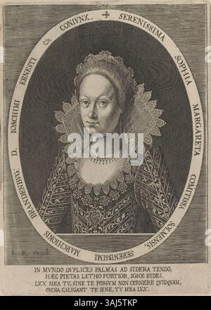 Ritratto di Sofia di Solms-Laubach (1594-1651), moglie di Gioacchino Ernesto, margravio di Brandeburgo-Ansbach. Incisione di Lukas Kilian, creata prima del 1637. Foto Stock