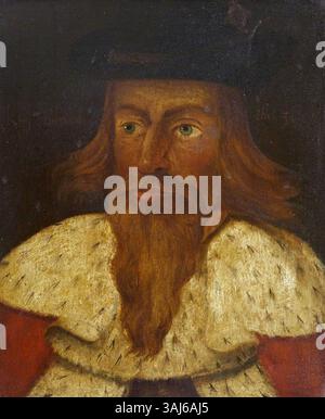 Un ritratto di re Edoardo III, dipinto intorno al 1650. L'opera d'arte fa parte della collezione del National Trust e raffigura il re medievale in insegne formali, offrendo uno sguardo sulla monarchia inglese del XIV secolo. Foto Stock