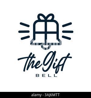 Logo Gift Bell con nastro minimalista Design elegante e semplice per negozio di articoli da regalo, eventi natalizi o esigenze di branding Illustrazione Vettoriale