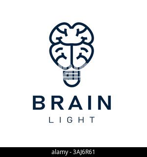 Cervello dentro una lampadina. Illustrazione vettoriale che rappresenta l'innovazione, la soluzione e il design del logo Education. Illustrazione Vettoriale