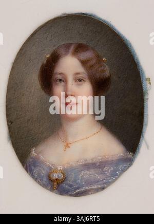 Questo ritratto raffigura l'infanta Josefa Fernanda di Spagna, figlia dell'Infante Francisco de Paula, dipinta intorno al 1860 da un membro del circolo di Juan Pérez Villamayor. L'opera è stata creata usando gouache e tempera. Foto Stock