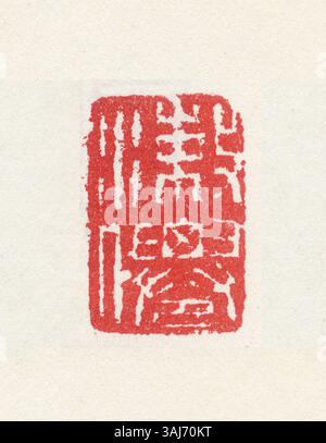 Un sigillo cinese tradizionale scolpito in giada, legno o pietra, usato per autenticare documenti e opere d'arte. Il francobollo rosso indica proprietà e autorità, simboleggiando il patrimonio culturale e l'identità. Foto Stock