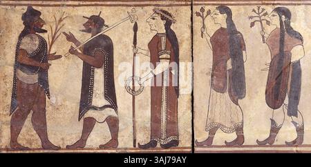 Le placche Boccanera di Cerveteri, datate tra il 560-550 a.C., sono esposte al British Museum. Questi antichi manufatti etruschi sono significativi per comprendere le pratiche religiose e culturali etrusche. Foto Stock