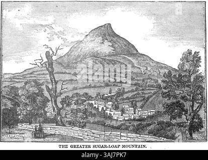 Questa illustrazione del 1835 del grande Pan di zucchero mostra il paesaggio naturale dell'Irlanda, evidenziando la sua forma distintiva e il paesaggio circostante. L'immagine riflette l'importanza culturale della montagna nella geografia irlandese. Foto Stock