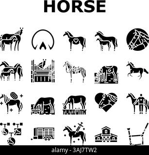 le icone equestri per l'allevamento dei cavalli sono vettoriali Illustrazione Vettoriale