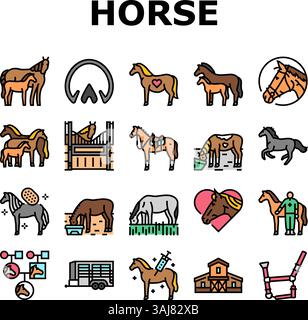 le icone equestri per l'allevamento dei cavalli sono vettoriali Illustrazione Vettoriale