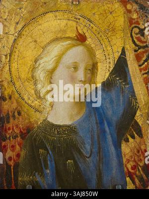 *Head of an Angel* di fra Angelico è un dipinto a tempera e olio su tavola creato tra il 1445 e il 1450. L'opera d'arte, nota per la sua espressione delicata e spirituale, è ospitata nel Wadsworth Atheneum Museum of Art Foto Stock