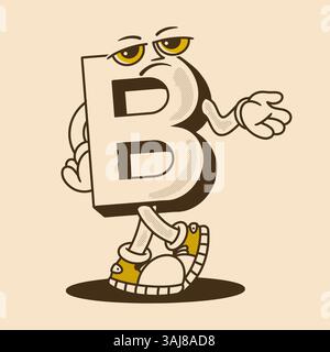 Carattere mascotte lettera B in espressione delusa, in colori retrò Illustrazione Vettoriale