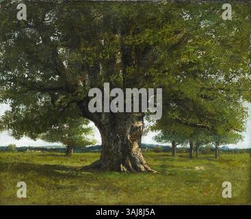 "Le chêne de Flagey" di Gustave Courbet (1864) raffigura una quercia solitaria in un ambiente rurale. Il dipinto riflette lo stile realistico caratteristico di Courbet, focalizzandosi sulla bellezza senza decorazioni della natura. È conservato nella raccolta della inv. 2013.1,1. Foto Stock