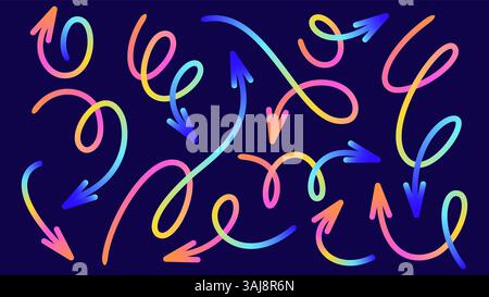 Collezione di frecce colorate sfumate in varie forme e direzioni Illustrazione Vettoriale