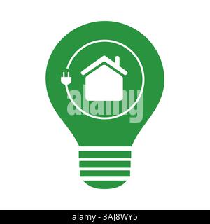 Un logo ecologico per la casa con una lampadina con la casa. Lo schema di colore verde e il design simbolico rappresentano la sostenibilità, rinnovabile Illustrazione Vettoriale