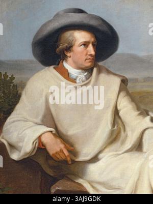 Il dipinto del 1787 di Johann Heinrich Wilhelm Tischbein "Goethe nella campagna romana" ritrae lo scrittore tedesco Johann Wolfgang von Goethe nella campagna romana. Il ritratto cattura l'ambiente tranquillo del poeta durante il suo viaggio in Italia. Foto Stock