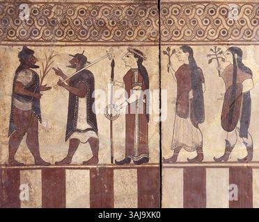 Le placche Boccanera sono manufatti etruschi del vi secolo a.C., scoperti a Cerveteri, Italia. Queste targhe, ora ospitate nel British Museum, illustrano l'arte e il significato culturale della civiltà etrusca. Foto Stock