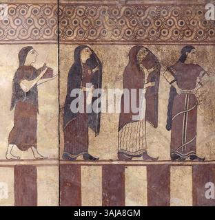 Le placche Boccanera, originarie di Cerveteri, Italia, sono manufatti etruschi datati tra il 560 e il 550 a.C. Fanno parte della collezione del British Museum, che espone l'intricata arte e artigianato etrusco. Foto Stock