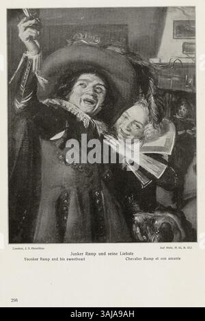 Questo lavoro è una copia di "Merry Company" di Frans Hals, raffigurante un giovane uomo e una donna in un ambiente interno. L'originale è stato dipinto intorno al 1650, e questa versione è una riproduzione successiva. L'olio sul pannello cattura la natura vivace e informale del dipinto originale. Foto Stock