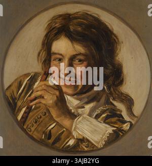 Questo dipinto a olio su tavola, creato dopo Frans Hals intorno al 1627, raffigura un ragazzo ridendo con un flauto. L'opera cattura lo spirito gioioso e la scena di genere tipici dei ritratti di Hals. Foto Stock