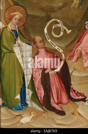 Attribuito a Colart de Laon, questo dipinto, intitolato "l'agonia nel giardino con il donatore Luigi d'Orléans", mostra una rappresentazione del 1405-1408 della scena biblica. Ritrae Luigi i, duca d'Orléans, nel giardino del Getsemani. Foto Stock