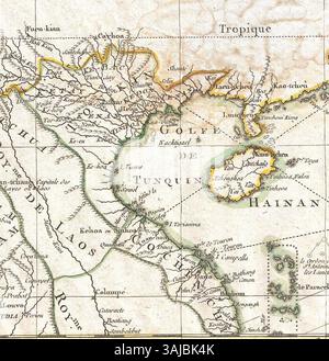 Una mappa dettagliata del 1771 di Rigobert Bonne che mostra il sud-est della Cina, coprendo regioni come Tonchino, Cochinchina e le isole circostanti. Include osservazioni e note astronomiche. Foto Stock