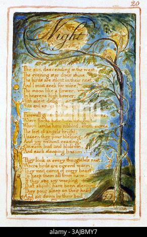 Questo lavoro fa parte di "Songs of Innocence and of Experience" di William Blake, che mostra l'esplorazione dell'artista dei contrasti tra innocenza ed esperienza. Il pezzo 'notte' del 1826 presenta il caratteristico stile di Blake di immagini simboliche e temi vividi ed emozionali. Foto Stock