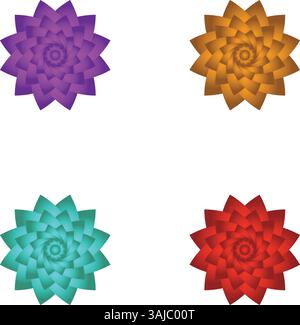 Elementi floreali colorati e luminosi su sfondo trasparente: Design a fiori vettoriali astratti Illustrazione Vettoriale