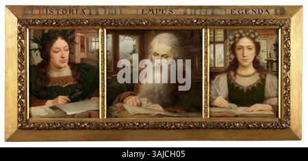 In questo dipinto del 1897 "Historia Tempus Legenda", Edmond Van Hove combina temi storici e leggendari. L'olio sul pannello riflette il suo approccio artistico alla narrazione e ai temi senza tempo. Foto Stock