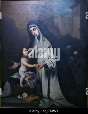 Questa copia del XVIII secolo del dipinto di Santa Rosa de Lima di Bartolomé Esteban Murillo è esposta presso l'Hermandad de la Santa Caridad di Siviglia, in cui si espone la devozione religiosa. Foto Stock