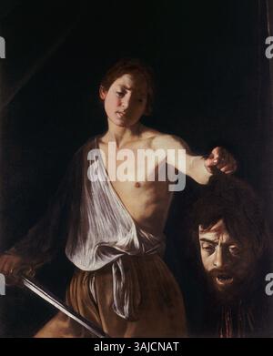 Il dipinto di Caravaggio del 1606-1607 "David con la testa di Golia" ritrae la scena biblica in cui Davide tiene la testa recisa di Golia. L'olio su tela è ospitato nella Galleria Borghese. Foto Stock