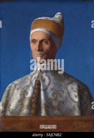 Questo ritratto di Giovanni Bellini, dipinto tra il 1501 e il 1502, raffigura Leonardo Loredan, il Doge di Venezia. Firmato e dipinto a olio su tavola, esemplifica lo stile dell'alto Rinascimento ed è ospitato nella Galleria Nazionale. Foto Stock