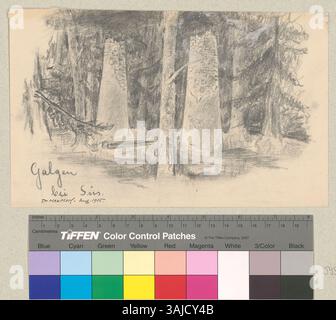 La rappresentazione del sito di esecuzione Güstizia (Fuorcha) tra le città di Susch e Zernez, situato sul lato destro del fiume Inn in Svizzera. Foto Stock