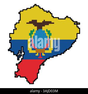 Icone pixellate della mappa del mondo in stile a 8 bit, con oltre 190 paesi. Perfetto per l'arte digitale, i progetti didattici e i progetti a tema. Illustrazione Vettoriale