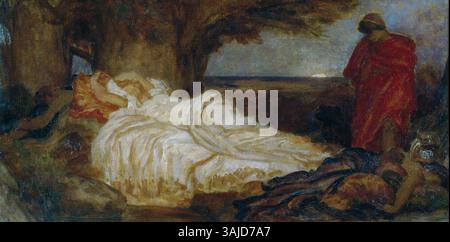 Uno studio dei colori di Lord Frederic Leighton per il dipinto "Cymon and Iphigenia", creato nel 1884. Questo studio illustra il lavoro preparatorio per il suo capolavoro mitologico, concentrandosi sulla composizione dei colori e sulla disposizione tonale. Foto Stock