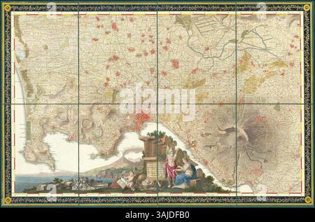Questa mappa del 1793 di Giovanni Antonio Rizzi Zannoni raffigura i dintorni di Napoli, evidenziando le caratteristiche geografiche e i monumenti della regione durante il XVIII secolo. Foto Stock