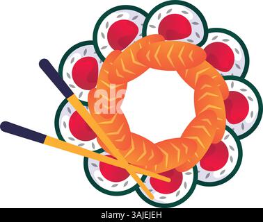 Cornice per illustrazione vettoriale piatto per alimenti giapponesi Illustrazione Vettoriale