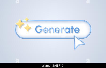 Pulsante genera IA con icone a stella. Riga di comando per l'immissione di idee per la generazione. Concetto di apprendimento automatico e tecnologia di intelligenza artificiale. V Illustrazione Vettoriale