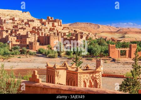 Ait-Ben-Haddou, Ksar o villaggio fortificato nella provincia di Ouarzazate, Marocco. Primo esempio di architettura del Marocco meridionale. Foto Stock