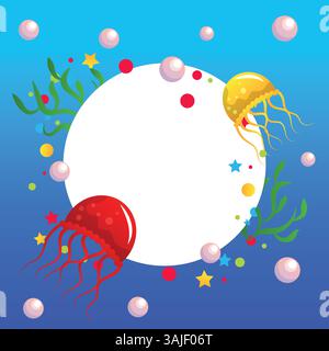 Cornice vettoriale World Ocean Day con spazio di copia rotondo Illustrazione Vettoriale