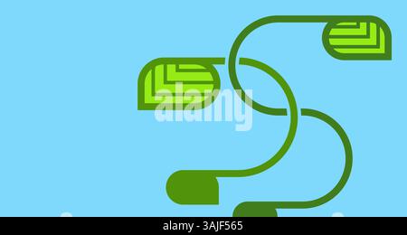 Foglie verdi stilizzate su sfondo blu. Disegno vettoriale piatto minimalista. Il design trasmette progetti freschi ed eco-compatibili e un'atmosfera organica. Foto Stock