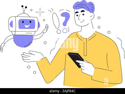 Istruzione con tecnologia ai vettoriale. Studenti e insegnanti che utilizzano strumenti di intelligenza artificiale per l'apprendimento, l'insegnamento, la pianificazione delle lezioni e gli esami Illustrazione Vettoriale