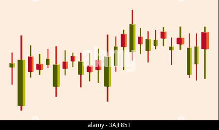Grafici del mercato azionario e del forex a candeliera. Grafico di negoziazione di criptovalute per la negoziazione di materie prime azionarie. Design piatto. Illustrazione Vettoriale