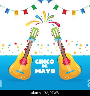 Cinco de Majo, cornice di cartoni animati messicani Illustrazione Vettoriale