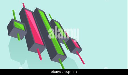 Tabella candeliere. Concetto minimo di trading criptovaluta, trading di investimenti, scambio. Design vettoriale piatto. Illustrazione Vettoriale