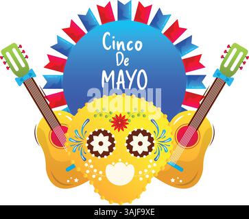 Cinco de Majo, cornice di cartoni animati messicani Illustrazione Vettoriale