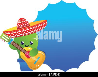 Cinco de Majo, cornice di cartoni animati messicani Illustrazione Vettoriale