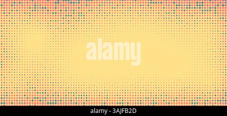 Motivo mezzitoni di sfondo astratto colorato. Sfumatura sfondo gradiente mezzitoni. Colori tenui motivo a punti. Illustrazione vettoriale a fumetti DOT POP ART. Illustrazione Vettoriale