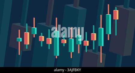 Grafico in calo del mercato azionario. Grafico finanziario astratto con grafico a candela in borsa su sfondo blu. Illustrazione Vettoriale