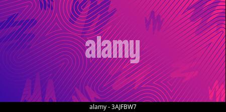 Arte digitale futuristica con un'affascinante miscela di motivi geometrici e gradienti. Sfondo astratto di rosa e viola. Illustrazione Vettoriale