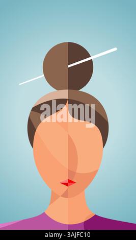 Ritratto astratto della donna. Stile piatto. Ritratto astratto femminile, design contemporaneo, illustrazione vettoriale. Illustrazione Vettoriale