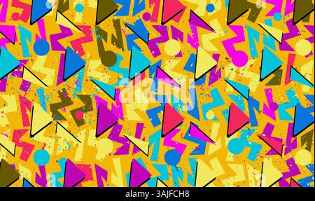 Sfondo nello stile degli anni '80 con forme geometriche multicolore. Illustrazione Vettoriale